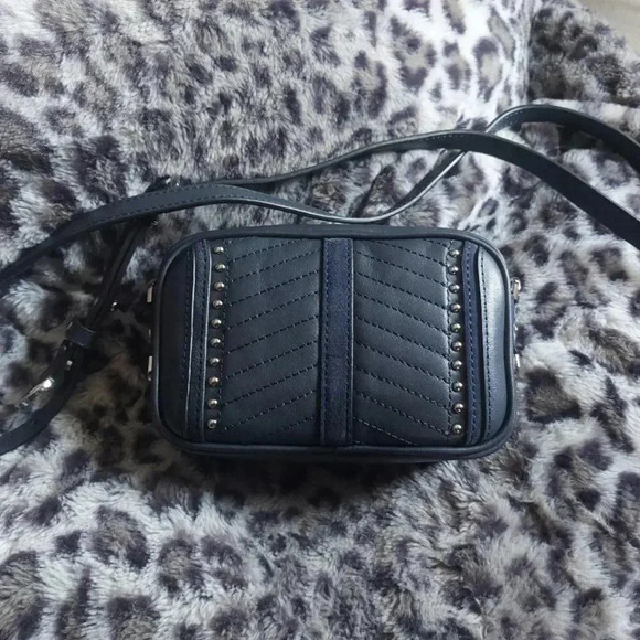 Caroline Neron | Opera Navy Crossbody Leather Mini Camera Bag with Tassel - Picture 9 of 15